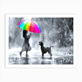 Little Girl In The Rain - Rainy Aesthetic Art Print