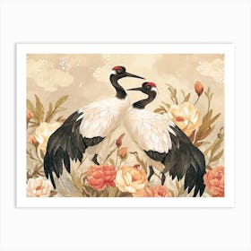 Floral Animal Illustration Crane 1 Art Print