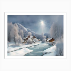 Winter Village in Snowy Landscape Art Print