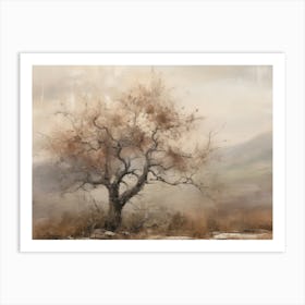 Autumn Tree Landscape Beige Painting Art Print