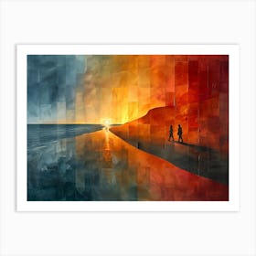 Sunset On The Beach, Cubism Art Print
