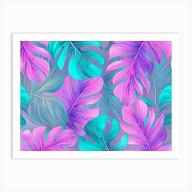 Shiny Tropical Leaves Pastel Colored in Turquoise Mint Purple Pink Rose Gold Blue Watercolor Art Print