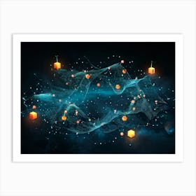 Abstract Digital Painting Featuring A Glowing Geometric Pattern Composed Of Dots And Lines On A Dark (2) 2 Art Print