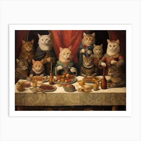 Cats In Robes At A Medieval Banquet Art Print
