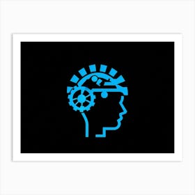 An Abstract Vector Icon Of A Silhouette Head Filled With An Intricate Brain Resembling A Gear Mecha (7) Art Print