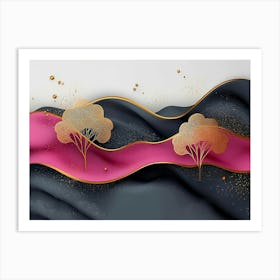 3d Art With Colorful Background, Colorful Trees, Golden Lines 1 Art Print