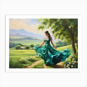 Girl In A Green Dress 2 Art Print