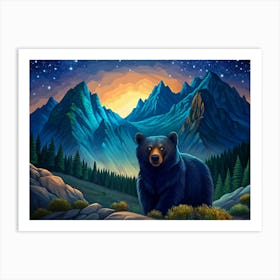 Black Bear Standing In A Mountain Landscape Art Print