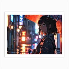 Anime Girl In Rain Art Print