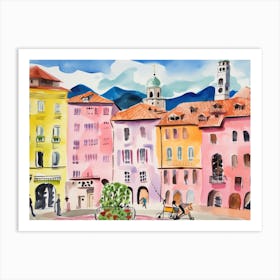 Bolzano Italy Cute Watercolour Illustration 4 Art Print