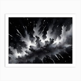 An Abstract Explosion Of White Particles On A Black Background, Resembling A Burst Of Energy Or A Cosmic Event Art Print