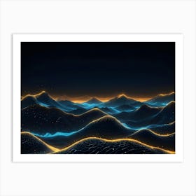 A Dark, Digital Landscape With Mountains And Glowing Lines Of Light, Creating A Futuristic And Abstract Aesthetic Art Print