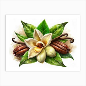 Vanilla Bean And Flower: A Depiction Of The Vanilla Plant Art Print