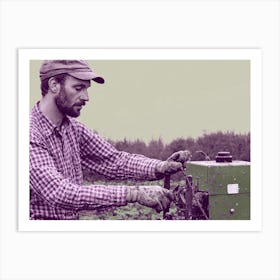 Farmer In The Field Purple Art Print