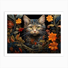 Contemporary Floral Cat 6 Art Print