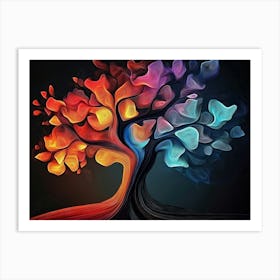 3d Colorful Tree in the Dark Background, 3d Abstraction 1 Art Print