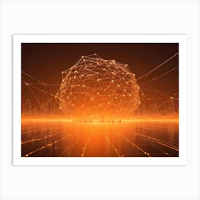 Abstract Image Of A Glowing, Orange Sphere Connected To A Network Of Lines, Resembling A Digital Network Or A Cosmic Constellation Art Print