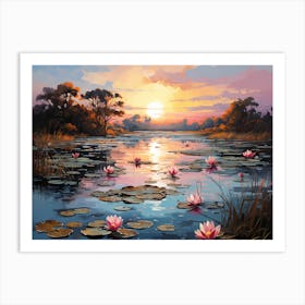 Sunset With Water Lilies 2 Art Print