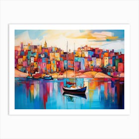 Diktorrr Bright Colors In A Painting Of A City Skyline In The S 3fefee42 E5e7 424f 8f9e D3dd8910b57c Topaz Enhance Art Print