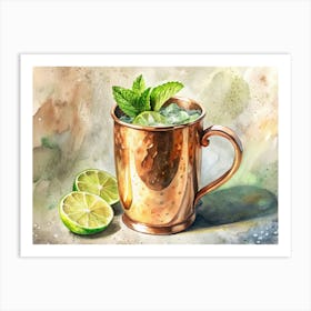 Watercolor Painting Of A Moscow Mule Cocktail 1 Art Print