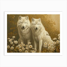 Floral Animal Illustration Arctic Wolf 2 Art Print