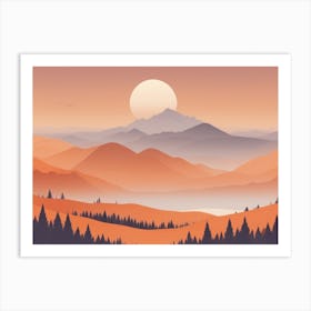 Misty mountains horizontal background in orange tone 64 Art Print