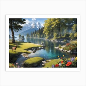 Mountain river landscape painting #6 Art Print