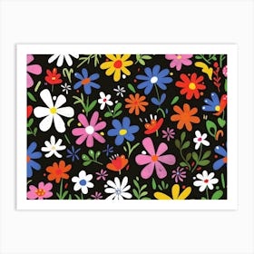 Flowers On A Black Background 3 Art Print