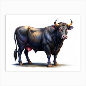 Black Bull With Large Horns Art Print