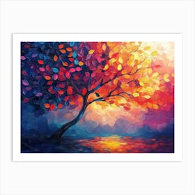 Elegant Colorful Tree with Vibrant Leaves Hanging Branches 19 Art Print