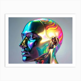 Iridescent Metallic Human Head 3d Render Art Print