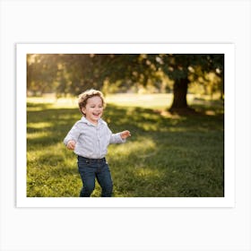 Candid Photo Capturing Childhood Joy Young Child Laughing Amidst A Backdrop Of Dappled Sunlight Fil Art Print