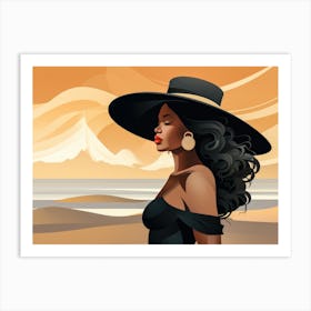 Illustration of an African American woman at the beach 44 Art Print