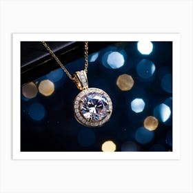 Close Up Of A Shimmering Diamond Pendant Catching Reflections Of A Galaxy Themed Party With Soft Bl (4) Art Print