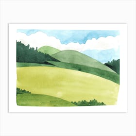 Watercolor Of A Green Hill Art Print
