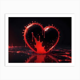 A Realistic 3d Rendering Of A Red Heart, Dripping With Red Liquid, Set Against A Black Background Art Print