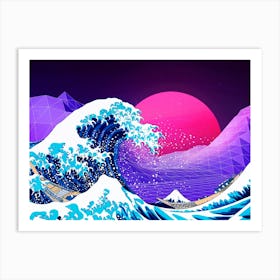 Synthwave Space: The Great Wave off Kanagawa [synthwave/vaporwave/cyberpunk] - synthwave art, space poster Art Print