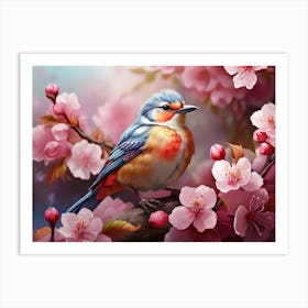 Bird In Cherry Blossoms Art Print