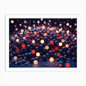 A Mound Of Red And Blue Spheres Is Illuminated By Glowing Orbs Of Light Art Print