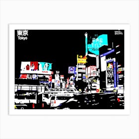Tokyo At Night Shibuya Traffic Art Print
