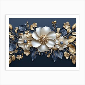 Gold And White Flowers 15 Art Print