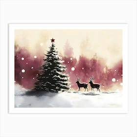 Deer In The Snow 6 Art Print