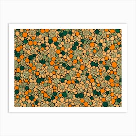 A Sophisticated Pattern Featuring abstract flowers Shapes in Mustard Rustic Green And Orange Colors, 273 Art Print