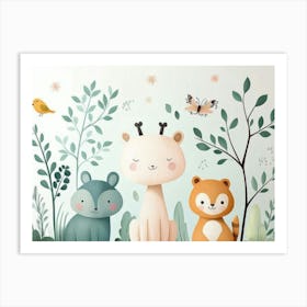 Kids Art With Animals And Pastel Colors 2 Art Print