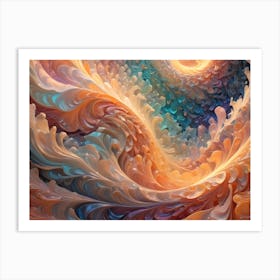 Intricate, Swirling Pattern Of Orange And Turquoise Hues, Creating A Floral, Wave Like Design Art Print