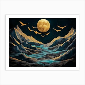 3d Dark Landscape and Colored Feathering Art Print