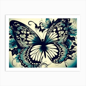 Butterfly With Roses Art Print