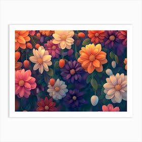 Colorful Flowers Wallpaper 4 Art Print