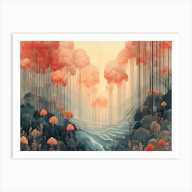 Dreamlike pink forest illustration Art Print