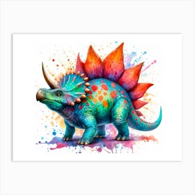 Triceratops dinosaur in watercolor Art Print